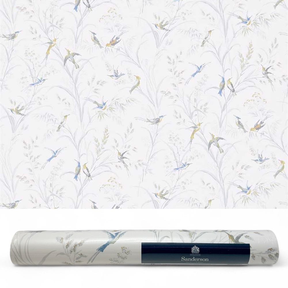 Sanderson Fabienne Tuileries Silver Multi Birds Wallpaper 1 Roll NEW